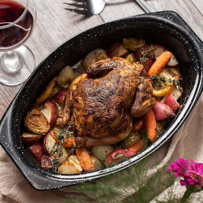 Granite Ware 13" Oval Roaster with Lid – Enameled Steel, Oven Safe to 932°F – Ideal for Roasting, Baking & Sourdough Bread – Self-Basting Cover, Dishwasher Safe, 7 lb Capacity | Oval Roaster Capacity, Roasts Up To 7 Lb Poultry Or Meat, Covered Cooking ...