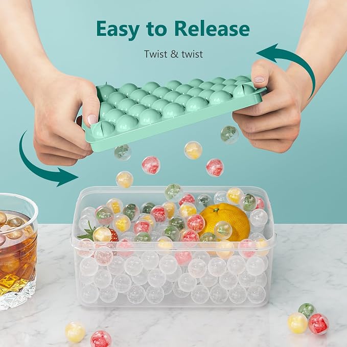 Optish 3 Pack Ice Trays for Freezer, 99 PCS Ice Cube Tray with Lid and Bin, Round Ice Cube Mold, Circle Ice Maker for Chilling Drinks (0.8 inch, Green)