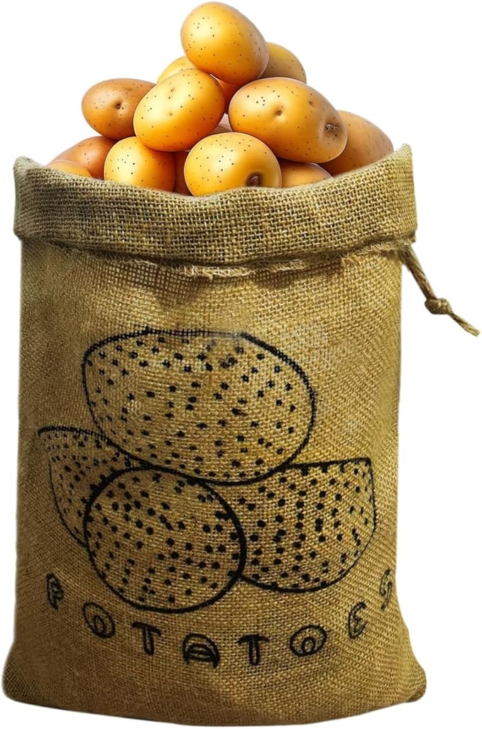 Burlap potato storage,Reusable Storage Sack with Drawstring,Reusable Produce Bags Keeper for Freshness,16 * 12inch