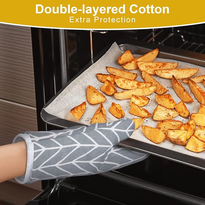 AUAUY Oven Mitts and Pot Holders 6PCS Set, 392°F Heat Resistant BBQ Gloves | Cooking Gloves and Hot Pads Baking Mittens, Top Kitchen Gadgets, Non-Slip Kitchen Mittens for Oven Cooking Baking Grilling
