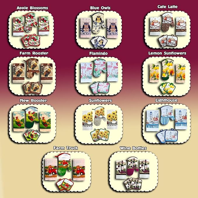 Wine Lover's 5-Piece Kitchen Towel Set | Kitchen Towel Set with 2 Decorative Dish Towels (25 X15), 1 Oven Mitt (11 X 7) and 2 Potholders (6.5 X 6.5)