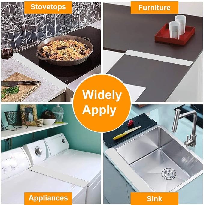 Stove Gap Covers Kitchen Counter Gap Covers 25 Inch, 2 Pack Heat Resistant Oven Gap Filler Seals Gaps Between Stovetop and Counter, Easy to Clean, White