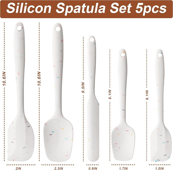 Silicone Spatula Set,5 Piece Food Grade Rubber Spatulas,Candy Color | Spatulas Silicone Heat Resistant for Baking,Cooking,and Mixing High Heat Resistant Non Stick Dishwasher Safe BPA-Free