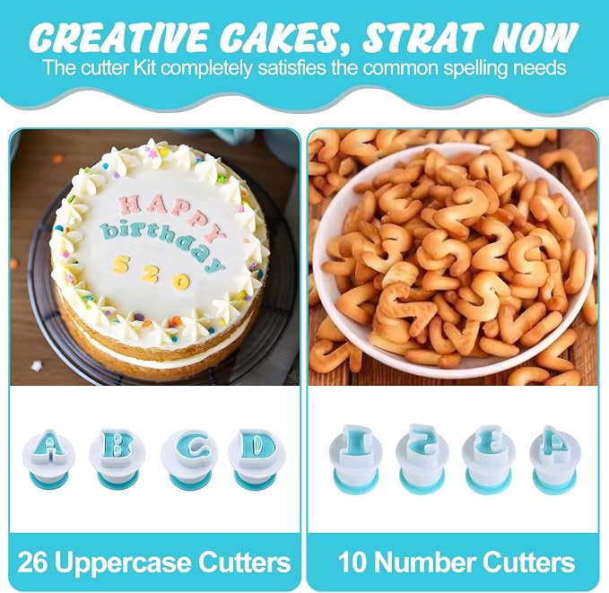 HUAFA 36-Piece Alphabet & Number Cookie Cutter Set with 8 Carving Tools and Cleaning Brush