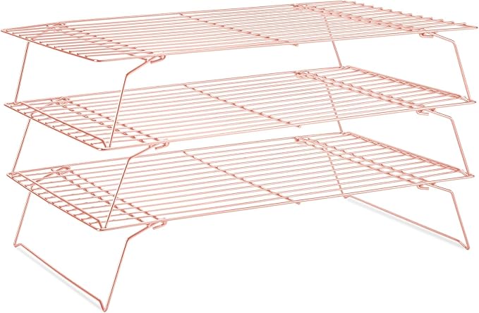 Briout Cooling Rack for Cooking Baking 3 Tiers,16"x10" Wire Rack, Rose Gold | Thick Wire Rack, Oven & Dishwasher Safe, for Roasting, Grilling, Drying, Fits Half Sheet Pan