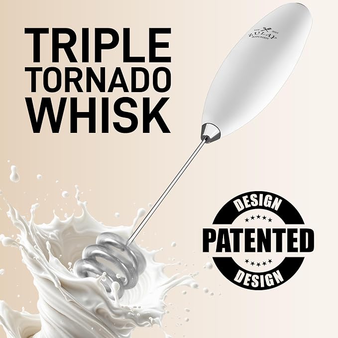 Zulay Kitchen Powerful Milk Frother Wand With Duracell Batteries - Ultra Fast Handheld Drink Mixer - Electric Whisk Foam Maker for Coffee, Lattes, Cappuccino & Matcha - Triple Whisk - Luna White