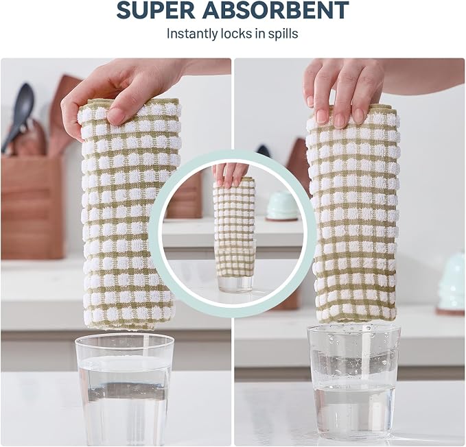 Egles 12 Packs Kitchen Dishcloths, 12" x 12" 100% Cotton | with Hanging Loop, Soft and Absorbent Terry Dish Cloths, Quick Drying Grid Dish Towel Set