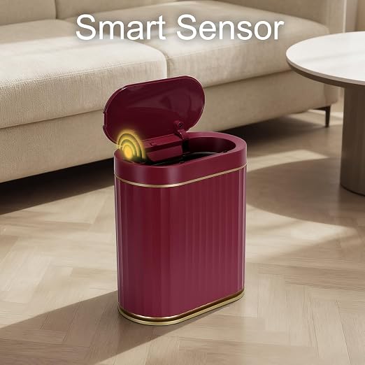 ELPHECO 2 Gallon Sensor Trash Can, Automatic Lid, Burgundy Gold | IPX5 Waterproof Bathroom Garbage Can, Slim Trash Bin, Plastic Wastebasket for Office, Bedroom and Living Room