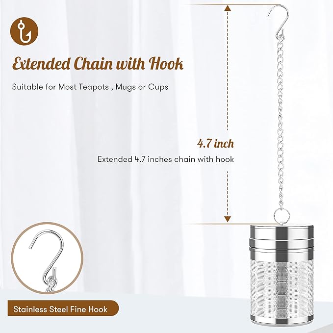 Tea Infusers for Loose Tea (1 Pack), 18/8 Stainless Steel Tea Strainer, Extra Fine Mesh Tea Diffuser for Brewing Tea, Spices & Seasoning | Versatile for tea, spices & seasonings, fine mesh traps sediment, dishwasher-safe
