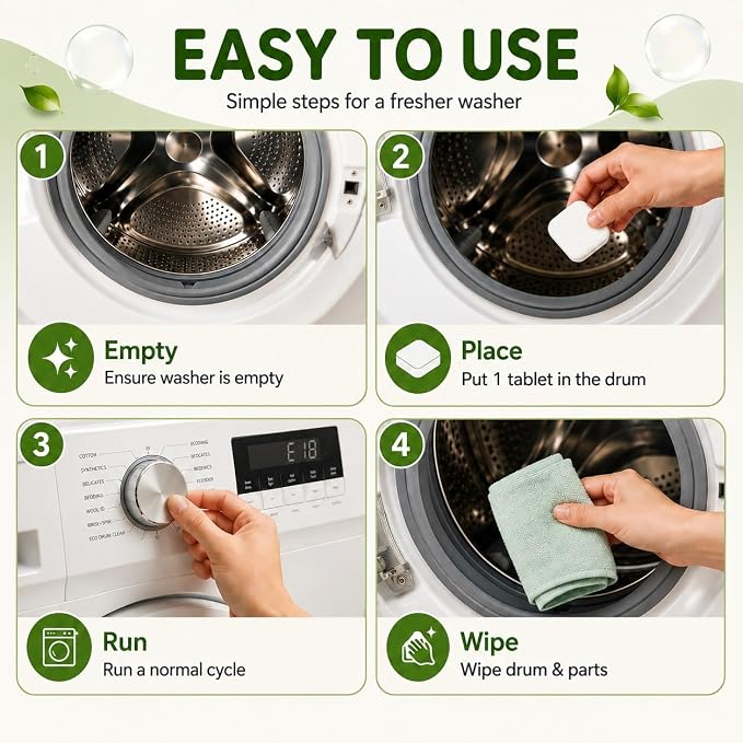 ORIENTLEAF Washing Machine Cleaner for Pet Owners, 24 Tablets 1 Year Supply | Fragrance-free enzyme washer tablets for pet homes; help clean washer residue, less plastic and easy to store