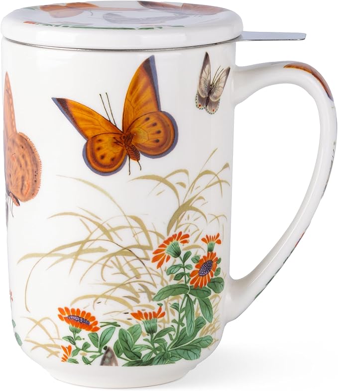 AmorArc Tea Cup With Infuser and Lid, 18oz Loose Leaf Tea Mug With Steeper | Porcelain Tea Mug With Infuser and Lid, Large Strainer Tea Cup with Lid for Tea, Coffee Mug for House-warming Birthday Gift