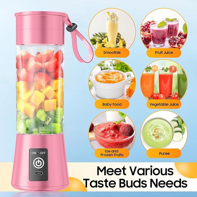 Portable Personal Size Mini Blender - 2026 New Upgrade Smoothies Blender | Small Blender with 380Ml Traveling BAP Free Cup for Sports/Home, 6 Blades Easily Squeeze Fresh Juice, 20000Rpm/Min Speed