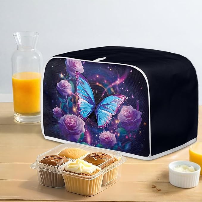 Toaster Cover 2 Slice Dustproof Toaster Bread Maker Cover Small Kitchen Appliance Fingerprint Protection Kitchen Decor, Butterfly Roses Blossom