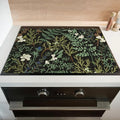 Boho Stove Top Cover for Electric Stoves,Botanical Fern Plant Floral Black Farmhouse Stove Top Cover for Kitchen Decor,Heat Resistant Cooktop Protector Mat,Non-Slip Washable Dish Drying Mat 28"x20"