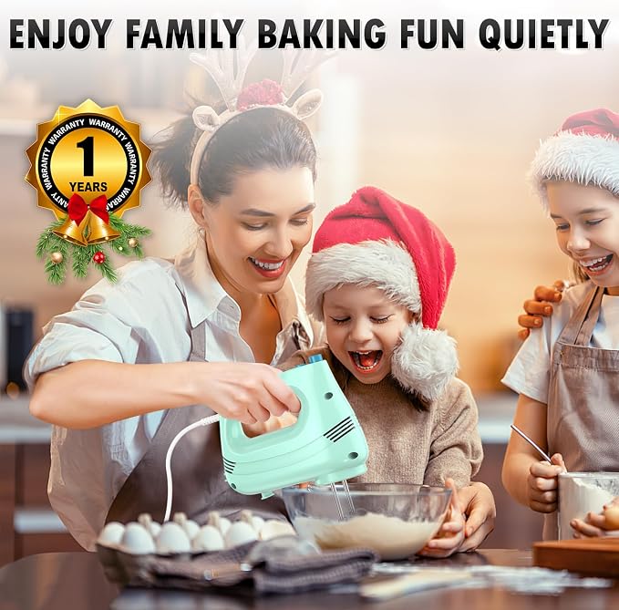 GUALIU Electric Hand Mixer, 304*(2* Beaters, 2* Dough Hooks), (1* Storage Bag) Handheld Mixer for Baking Cakes, Eggs, Cream Food Mixers, Turbo Boost /5 Speed Kitchen Blender GREEN