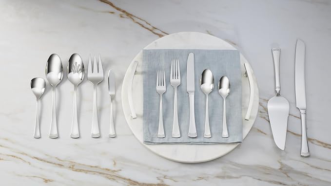 Lenox Portola Silverware Cake Knife & Server Dessert Set, 2-Piece, Flatware | 18/10 stainless steel, mirror finish | dishwasher safe | includes cake server and cake knife, wedding cake cutting set