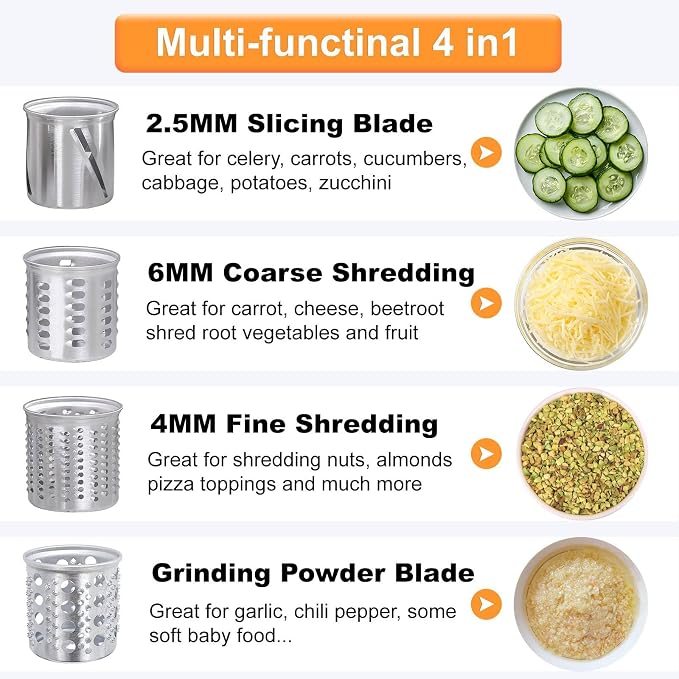 Large Stainless Steel Slicer Shredder Attachment for KitchenAid Mixers | Dishwasher Safe, 304 Stainless Steel Vegetable Cheese Grater Accessories with 4 Cutting Blades by KINGEAGLE