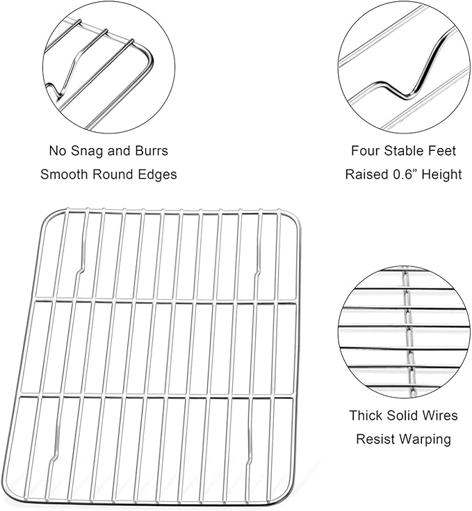 E-far Small Baking Cooling Rack Set of 2, Stainless Steel Metal Roasting Cooking Racks, Size - 9.7"x7.3", Non Toxic & Rust Free, Fit for Toaster Oven, Dishwasher Safe