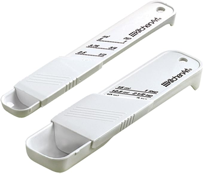 KitchenArt Adjust-A-Teaspoon And Adjust-A-Tablespoon Set, Plastic, 2-Piece, White,9 x 3.5 x 0.75 inches | Measures 1/8 Teaspoon to 1 Tablespoon | Adjustable Measuring Spoon Set | Cooking & Baking Gadgets | Reduce Kitchen Clutter