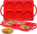 Silicone Egg Molds, 3 Inch Muffin Top Pans Non Stick with Metal Framed, Baking Pan for Breakfast Sandwiches, English Muffins, Whoopie Pies, Corn Bread, Egg Bites, Hamburger Bun, Tarts 2 Pack Red