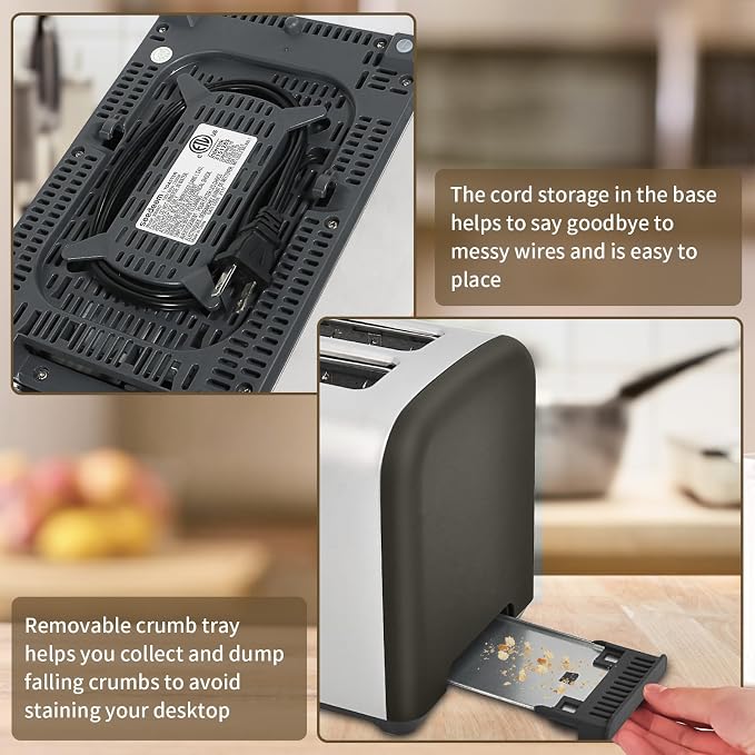 SEEDEEM 2 Slice Stainless Steel Toaster, Touch LCD, 7 Shade, 1350W | 6 Bread Type, 7 Shade Setting, 1.5''Wide Slots, Removable Crumb Tray