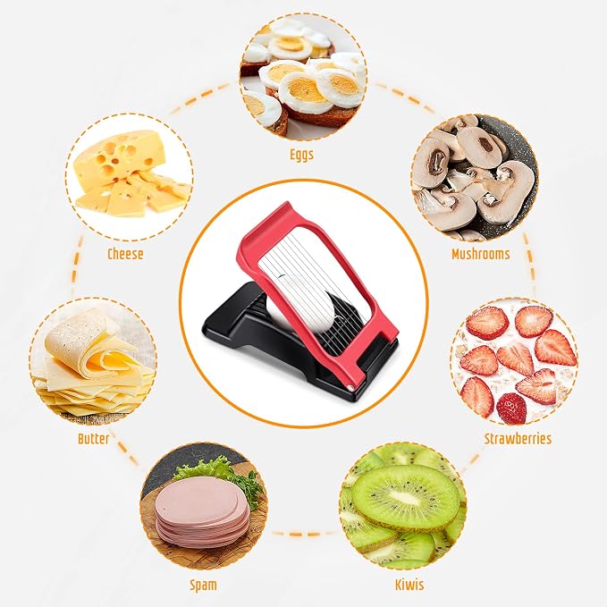 Heavy Duty Aluminium Egg Slicer, Stainless Steel Wire, Black & Red | Not Dishwasher Safe, Rust Resistant, Egg Cutter for Hard Boiled Eggs, Soft Food and Soft Fruit, Salads, Butter, Cheese, Spam