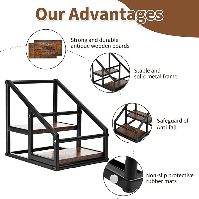YQBRAO 2-Tier Coffee Syrup Organizer, 4-Bottle Rack, Rustic Brown | Holds 4 bottles in a narrow two-tier footprint for small counters, coffee corners, apartments, and bar carts.