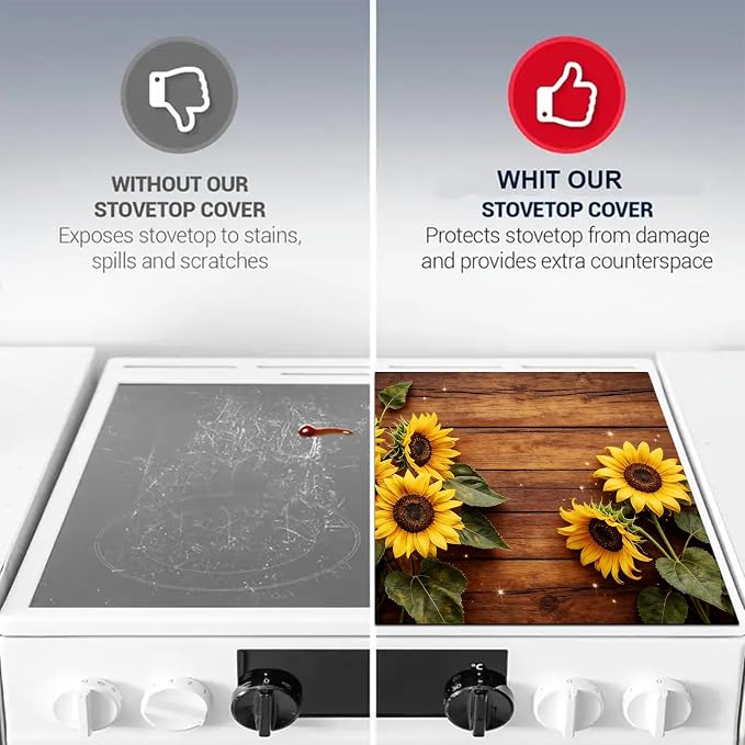 HOMETITUTE Spring Stove Top Cover 28x20 Sunflower Inspirational Heat Resistant