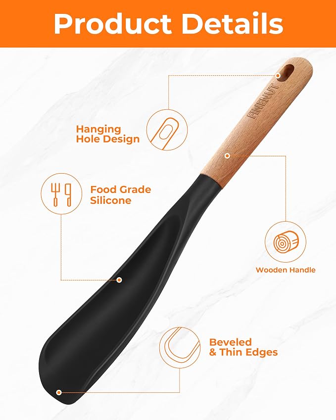 Cooking Spoon Multifunction Spoonula Silicone Spatula Spoon 2-Pack, Dual-Use Heat Resistant 446°F, BPA-Free Non-Toxic Wooden Handle Rice Spoon Set for Non-Stick Cookware & Rice Cookers