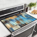 Modern Abstract Art Stove Top Covers for Electric Stove Blue Brown Gradient Painting Geometric Glass Top Gas Stove Pad Heat Resistant Range Cooktop Mat for Kitchen 28"x20"