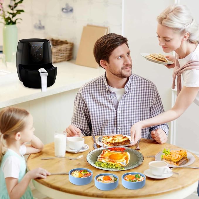 Silicone Air Fryer Egg Mold,Air Fryer Safe Dishes Bowl,BPA Free | 3 Pcs Reusable Nonstick Egg Bites Pan-Alternative to Microwave Egg Cooker/Sous Vide Egg Bite Maker,Air Fryer Accessories,Blue