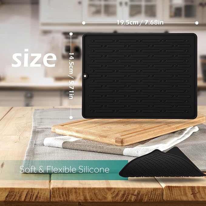 Dish Drying Mats, Heat-resistant Silicone Mat for Kitchen Counter, Non-Slip Dish Dry Mat Dishwasher Safe Small, Black