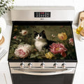 Tuxedo Cat Floral Stove Top Cover 28.35x20.47 in Non Slip | Heat Resistant Cooktop Protector Mat with Non-Slip Backing, Scratch Protection and Countertop Drying Mat.