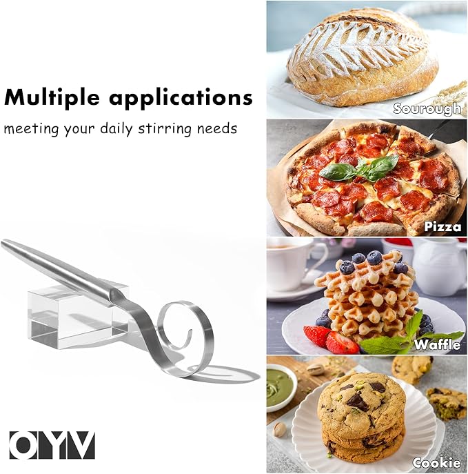OYV 12" Seamless Dough Whisk, 18/10 Stainless Steel, Danish Dough Whisk | 2.5X Faster Mixing, Bread Whisk For Sourdough, Pizza, Cookies And Pastry, Ergonomic Grip, Dishwasher Safe, Easy To Clean