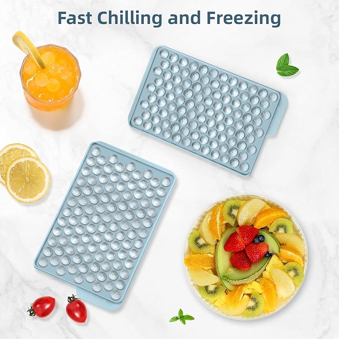 Mini Ice Cube Trays for Freezer with Lid, 0.55" Pebble Ice | 1 Tray Only-Blue. for Iced Coffee, Bottles, Juice & Everyday Drinks, Easy Twist Release, Stackable