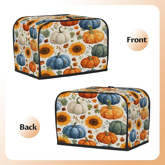 2 Slice Toaster Cover Autumn Pumpkin Sunflower Toaster Covers Two Slice Wide Slot Waterproof and Dustproof Covers for Wide Slot Toasters and Small Appliances Kitchen Decor Gifts
