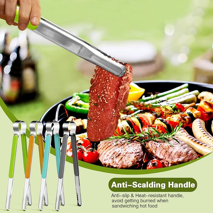 4Pcs Stainless Steel Kitchen Tongs for Cooking - 10" Metal Food Tongs With Non-Slip Comfort Grip, Non-Stick, High Heat Resistant for BBQ, Grilling and Serving