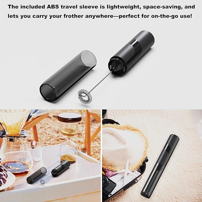 Milk Frother Handheld with Cover- 15-Second Silent Drink Mixer Wand | Travel Frother with ABS Sleeve, No Charging Required for Coffee, Matcha & Shakes