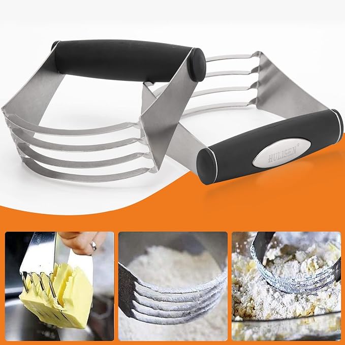 HULISEN 5-Pc Biscuit Cutters, Pastry Scraper, Dough Blender, Silicone Mat | Stainless Steel, Dishwasher Safe, Etched inch/cm Markings, Gift Package, Ergonomic Rubber Grip, Professional Baking Tools