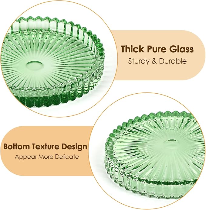 Modern Clear Coaster Set of 5- Glass Coasters for Drinks, Clear Green | Crystal Coasters Round Cup Mat Coffee Table Decor for Office, Kitchen, Bar, Dining Room, Living Room, Patio