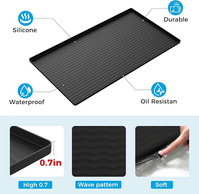 URMONA 37 x 22 in Waterproof Silicone Under Sink Mat, Cabinet Protector | Light Cream , Under Kitchen Sink Mat, Kitchen Cabinet Liner, Bathroom Sink Protector, Pet Food Mat and Cat Litter Mat