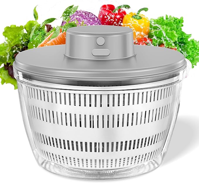 USB Electric Salad Spinner,4L Large Capacity Lettuce Vegetable Washer Dryer | Vegetable Strainer Spinner for Lettuce Fruit Drying,Automatic Compact Salad Cleaner and Dryer for Home Kitchen Gadget(White)
