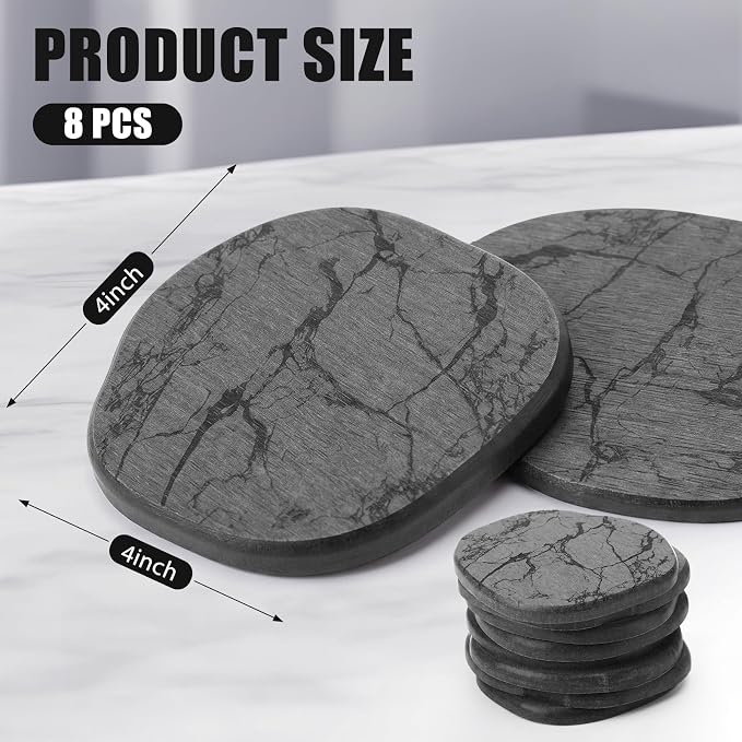 Diatomaceous Earth Coasters Set of 8，Cool Absorbent Quick-Dry Drink Coasters for Desks, Cute Modern Stone Design with Stylish Grey Aesthetic (8, Marble Grey)