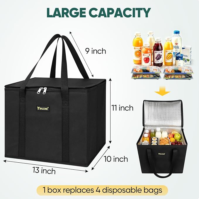 BALEINE 1PK Insulated Reusable Grocery Bag, Heavy Duty Shopping Tote | Foam & Foil Insulation, 9" Long Handles, Reinforced Bottom Keeps Upright, Fold Flat Storage, Water-Resistant Shopping Bag