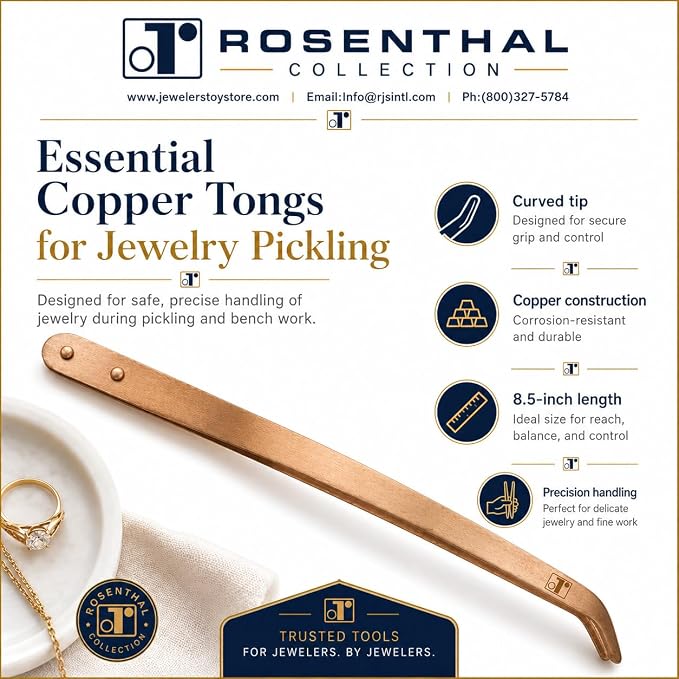Rosenthal Collection – Curved Copper Tongs for Jewelry Pickle Pots – Precision Tweezers for Soldering, Acid Baths & Pickling Tools (8.5 inches)