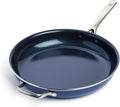 Blue Diamond 14" Diamond Infused Ceramic Nonstick Frying Pan Skillet | PFAS-Free Ceramic Nonstick Jumbo Pan with Helper Handle, Dishwasher & Oven Safe, Durable Metal Utensil Safe, Egg Pan, Blue
