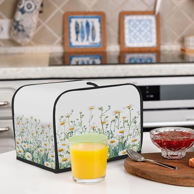 4 Slice Toaster Cover Watercolor Daisy Wildflower Toaster Covers Four Slice Wide Slot Waterproof and Dustproof Covers for Wide Slot Toasters and Small Appliances Kitchen Decor Gifts