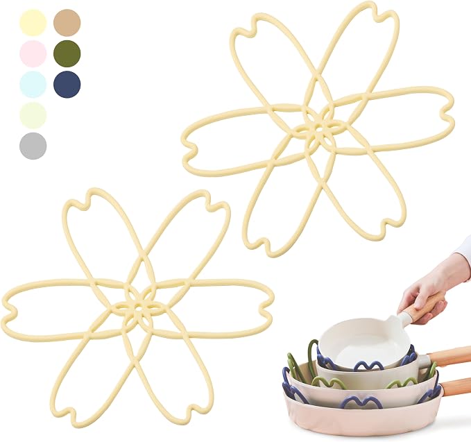 Silicone Pan Protectors for Stacking 2 Piece (Lemon Yellow, L) | Pot Separators for Cookware, Prevent Scratch, Protect Coating, Dishwasher Safe, Multi-Purpose Heat Resistant Trivets