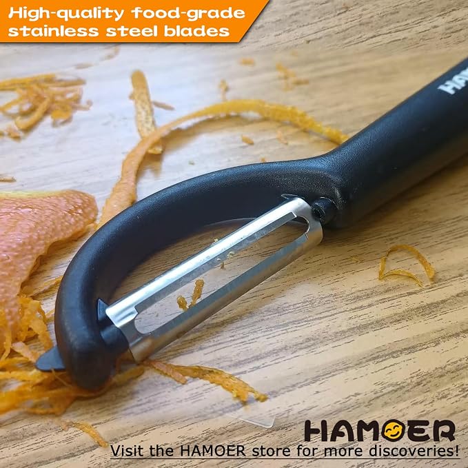 2Pack Swivel & Julienne Peeler Set Ergonomic Black Grip,420 SS Blade | Modern minimalist handle,Simple structure,Multifunctional,Cartorya peeler,Blade guard