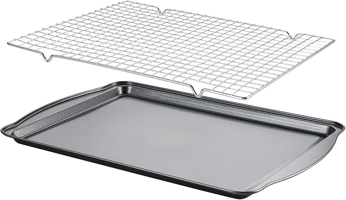 Baking Sheet with Cooling Rack - 17" x 11" x 0.5" Carbon Steel Cookie Sheet for Baking [1 Sheet + 1 Rack], Nonstick Baking Pan, Perfect for Baking, Roasting, and More